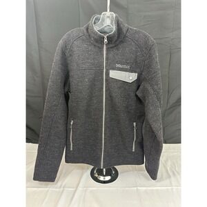 Marmot Mens Full Zip Sweater Fleece Jacket Charcoal Gray Heather Mock Neck Sz M